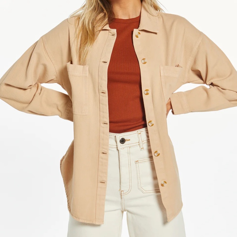 THREAD + SUPPLY XS BEIGE BUTTON UP COTTON FLETCHER JACKET